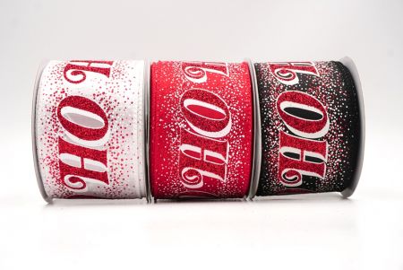 Glitter HO HO HO Holiday Lettering Wired Ribbon - Glitter HO HO HO Holiday Lettering Wired Ribbon